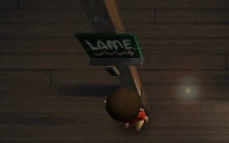 Closeup of the word “LAME”